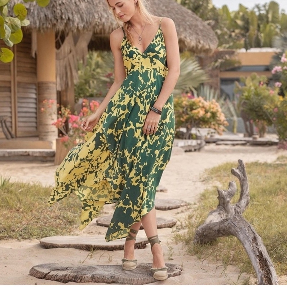 Sundance Soliloquies Citron Floral Print Maxi Dress‎ Size M